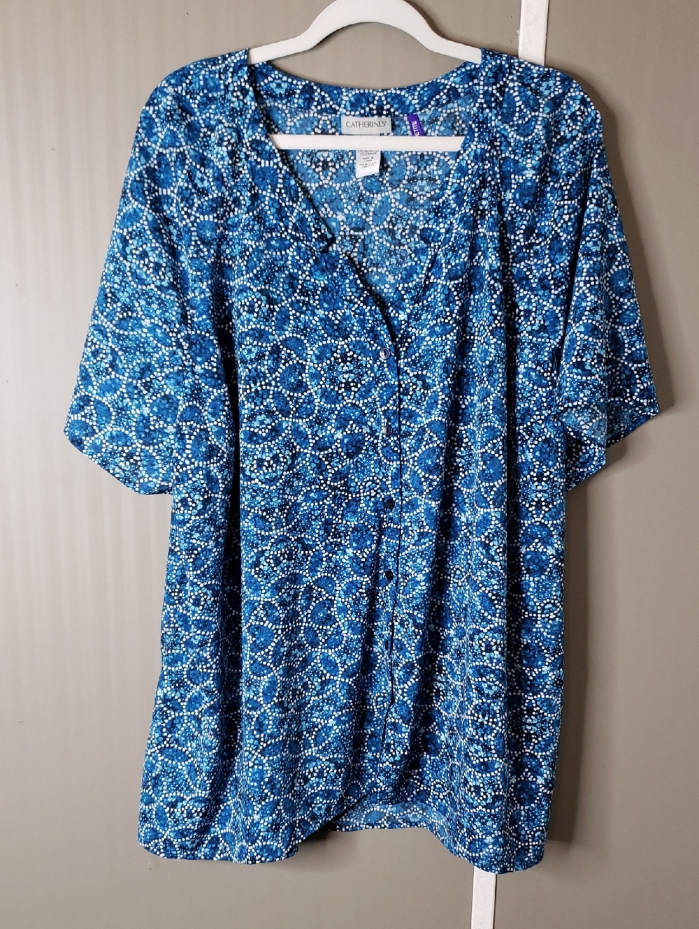 Catherines Button Down Tunic Teal and White Speckle Petite Blouse 3XWP 26W 28W